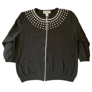 Cathy Daniels Women 3/4 Sleeve Full Zip Beaded Knit Jacket size XL, Dark Gray